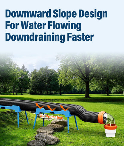 RV Sewer Hose Support, 15FT Heavy-Duty Camper Waste Hose Holder with 7 Foldable Sections, Adjustable & Stable Waste Drainage Support with Strap, Stackable & Weather-Resistant (Patent Pending)