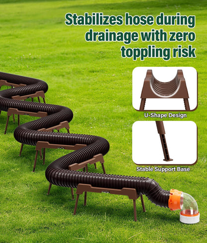 RV Sewer Hose Support, 15FT Heavy-Duty Camper Waste Hose Holder with 7 Foldable Sections, Adjustable & Stable Waste Drainage Support with Strap, Stackable & Weather-Resistant (Patent Pending)