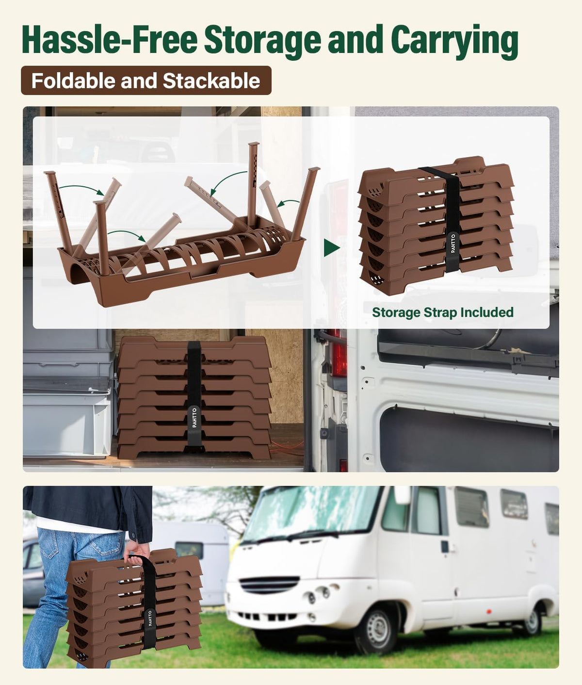 RV Sewer Hose Support, 15FT Heavy-Duty Camper Waste Hose Holder with 7 Foldable Sections, Adjustable & Stable Waste Drainage Support with Strap, Stackable & Weather-Resistant (Patent Pending)