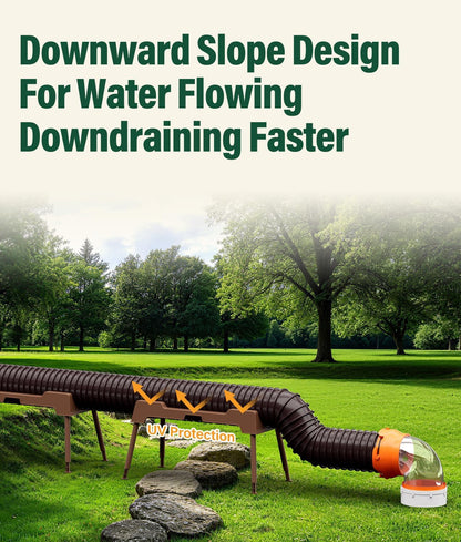 RV Sewer Hose Support, 15FT Heavy-Duty Camper Waste Hose Holder with 7 Foldable Sections, Adjustable & Stable Waste Drainage Support with Strap, Stackable & Weather-Resistant (Patent Pending)