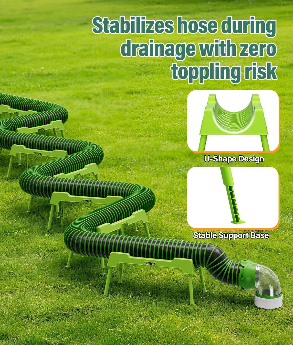 RV Sewer Hose Support, 15FT Heavy-Duty Camper Waste Hose Holder with 7 Foldable Sections, Adjustable & Stable Waste Drainage Support with Strap, Stackable & Weather-Resistant (Patent Pending)
