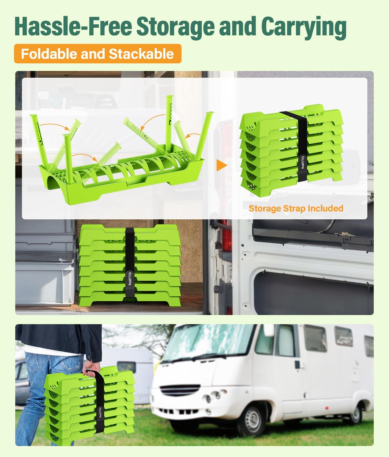 RV Sewer Hose Support, 15FT Heavy-Duty Camper Waste Hose Holder with 7 Foldable Sections, Adjustable & Stable Waste Drainage Support with Strap, Stackable & Weather-Resistant (Patent Pending)