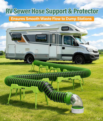 RV Sewer Hose Support, 15FT Heavy-Duty Camper Waste Hose Holder with 7 Foldable Sections, Adjustable & Stable Waste Drainage Support with Strap, Stackable & Weather-Resistant (Patent Pending)