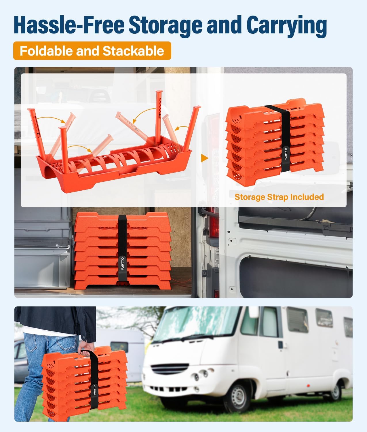 RV Sewer Hose Support, 15FT Heavy-Duty Camper Waste Hose Holder with 7 Foldable Sections, Adjustable & Stable Waste Drainage Support with Strap, Stackable & Weather-Resistant (Patent Pending)