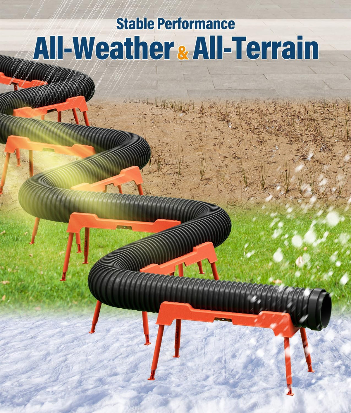 RV Sewer Hose Support, 15FT Heavy-Duty Camper Waste Hose Holder with 7 Foldable Sections, Adjustable & Stable Waste Drainage Support with Strap, Stackable & Weather-Resistant (Patent Pending)