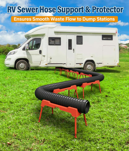 RV Sewer Hose Support, 15FT Heavy-Duty Camper Waste Hose Holder with 7 Foldable Sections, Adjustable & Stable Waste Drainage Support with Strap, Stackable & Weather-Resistant (Patent Pending)