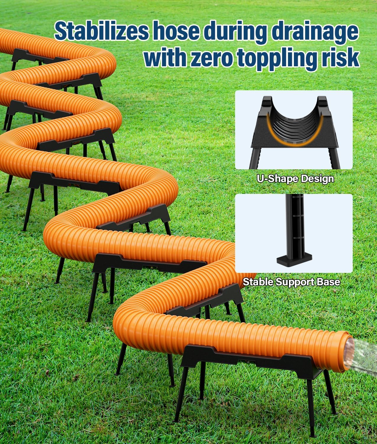 RV Sewer Hose Support, 15FT Heavy-Duty Camper Waste Hose Holder with 7 Foldable Sections, Adjustable & Stable Waste Drainage Support with Strap, Stackable & Weather-Resistant (Patent Pending)