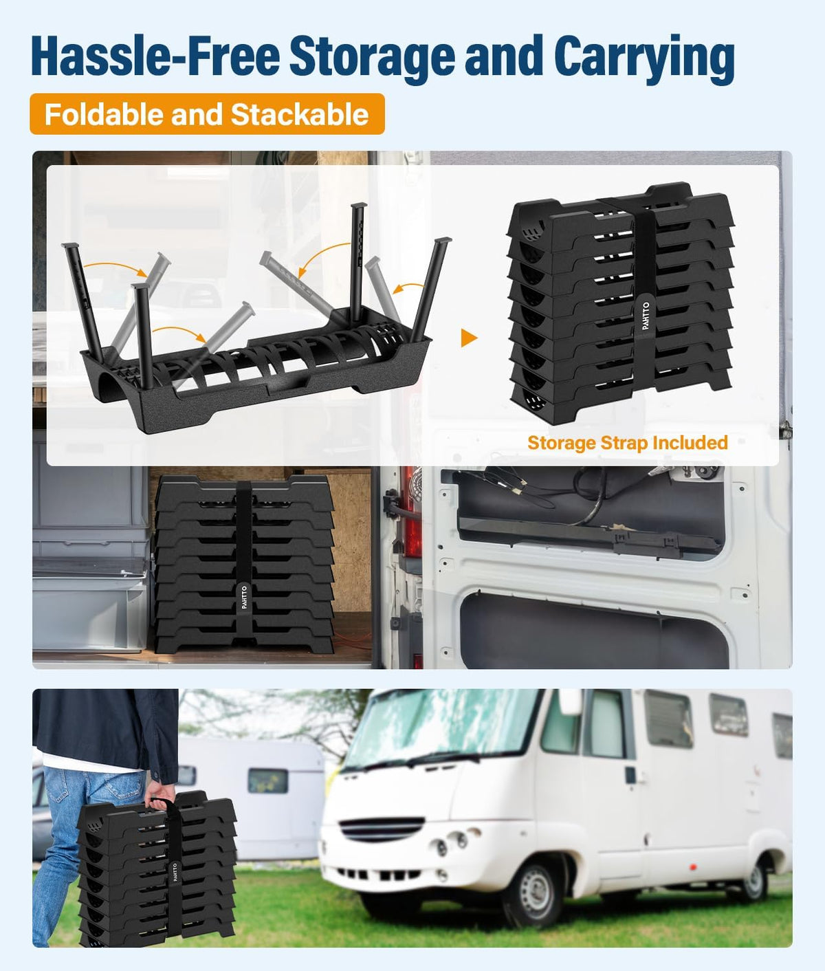 RV Sewer Hose Support, 15FT Heavy-Duty Camper Waste Hose Holder with 7 Foldable Sections, Adjustable & Stable Waste Drainage Support with Strap, Stackable & Weather-Resistant (Patent Pending)