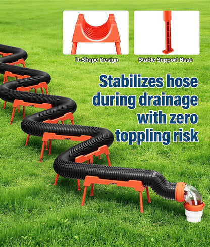 RV Sewer Hose Support, 15FT Heavy-Duty Camper Waste Hose Holder with 7 Foldable Sections, Adjustable & Stable Waste Drainage Support with Strap, Stackable & Weather-Resistant (Patent Pending)