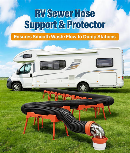 RV Sewer Hose Support, 15FT Heavy-Duty Camper Waste Hose Holder with 7 Foldable Sections, Adjustable & Stable Waste Drainage Support with Strap, Stackable & Weather-Resistant (Patent Pending)