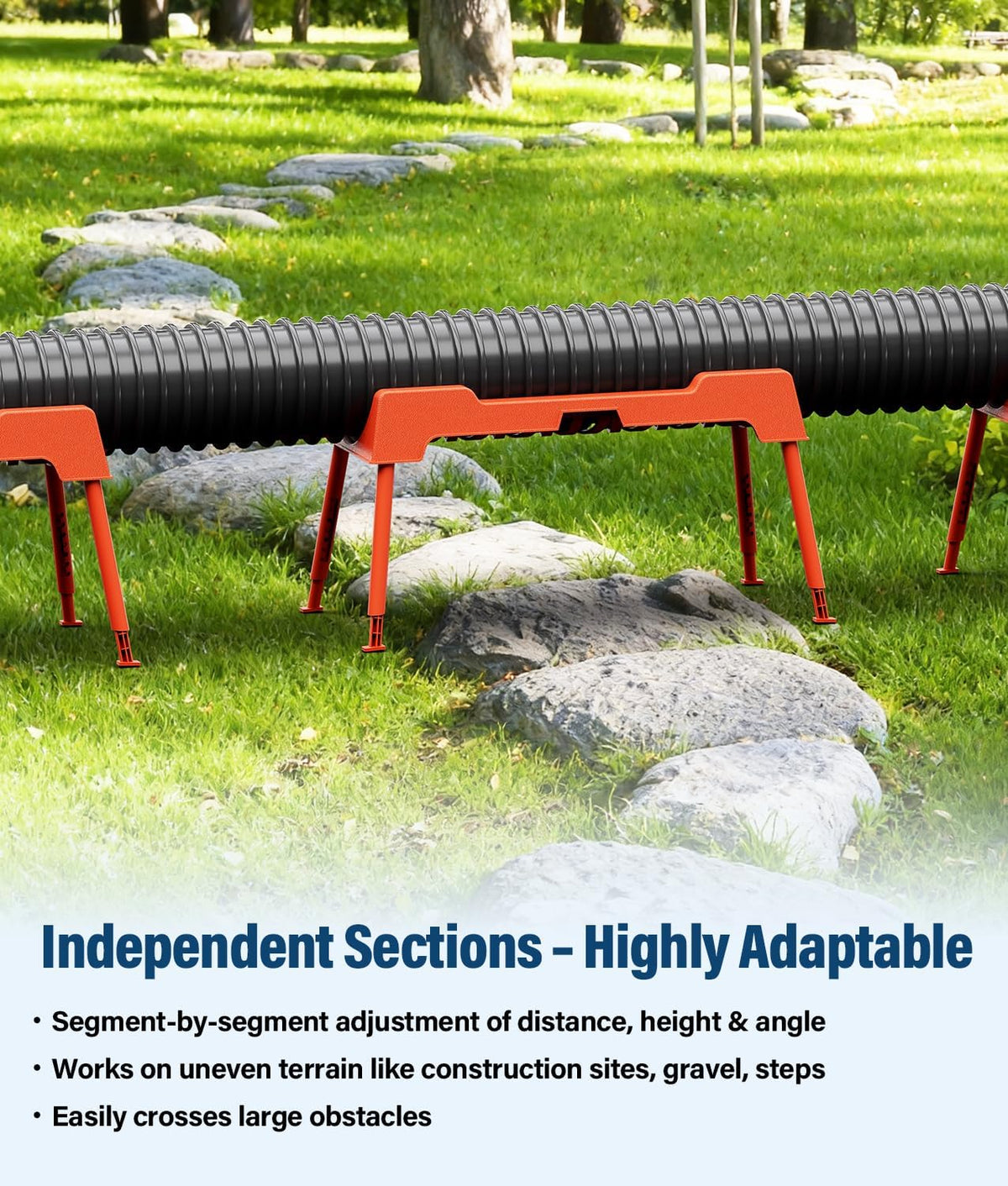RV Sewer Hose Support, 15FT Heavy-Duty Camper Waste Hose Holder with 7 Foldable Sections, Adjustable & Stable Waste Drainage Support with Strap, Stackable & Weather-Resistant (Patent Pending)