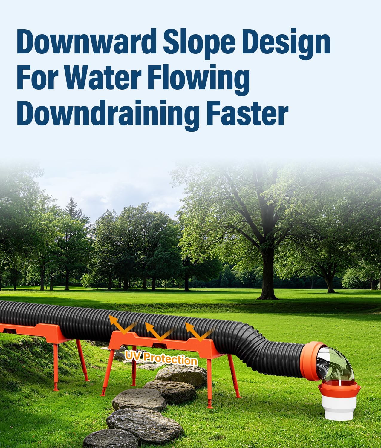 RV Sewer Hose Support, 15FT Heavy-Duty Camper Waste Hose Holder with 7 Foldable Sections, Adjustable & Stable Waste Drainage Support with Strap, Stackable & Weather-Resistant (Patent Pending)