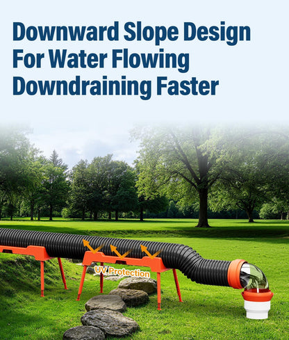 RV Sewer Hose Support, 15FT Heavy-Duty Camper Waste Hose Holder with 7 Foldable Sections, Adjustable & Stable Waste Drainage Support with Strap, Stackable & Weather-Resistant (Patent Pending)