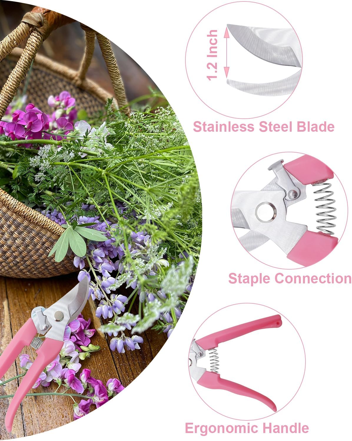 Flower Scissor, Floral Shear for Cutting Fresh Flowers (Pink, 4 Pack)