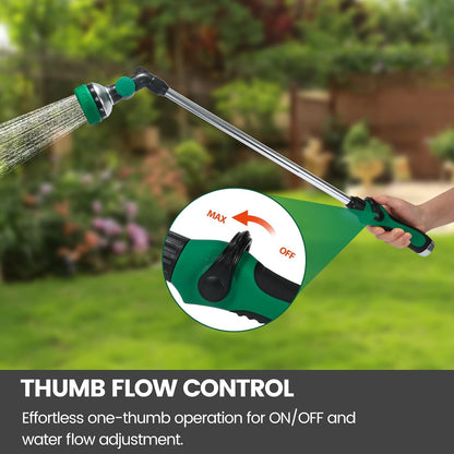 Watering Wand for Garden Hose, 24 Inch, Heavy Duty, 10 Spray Patterns, Thumb Control Hose Nozzle with 180° Pivoting Head, Ideal for Hanging Baskets, Plants and Shrubs