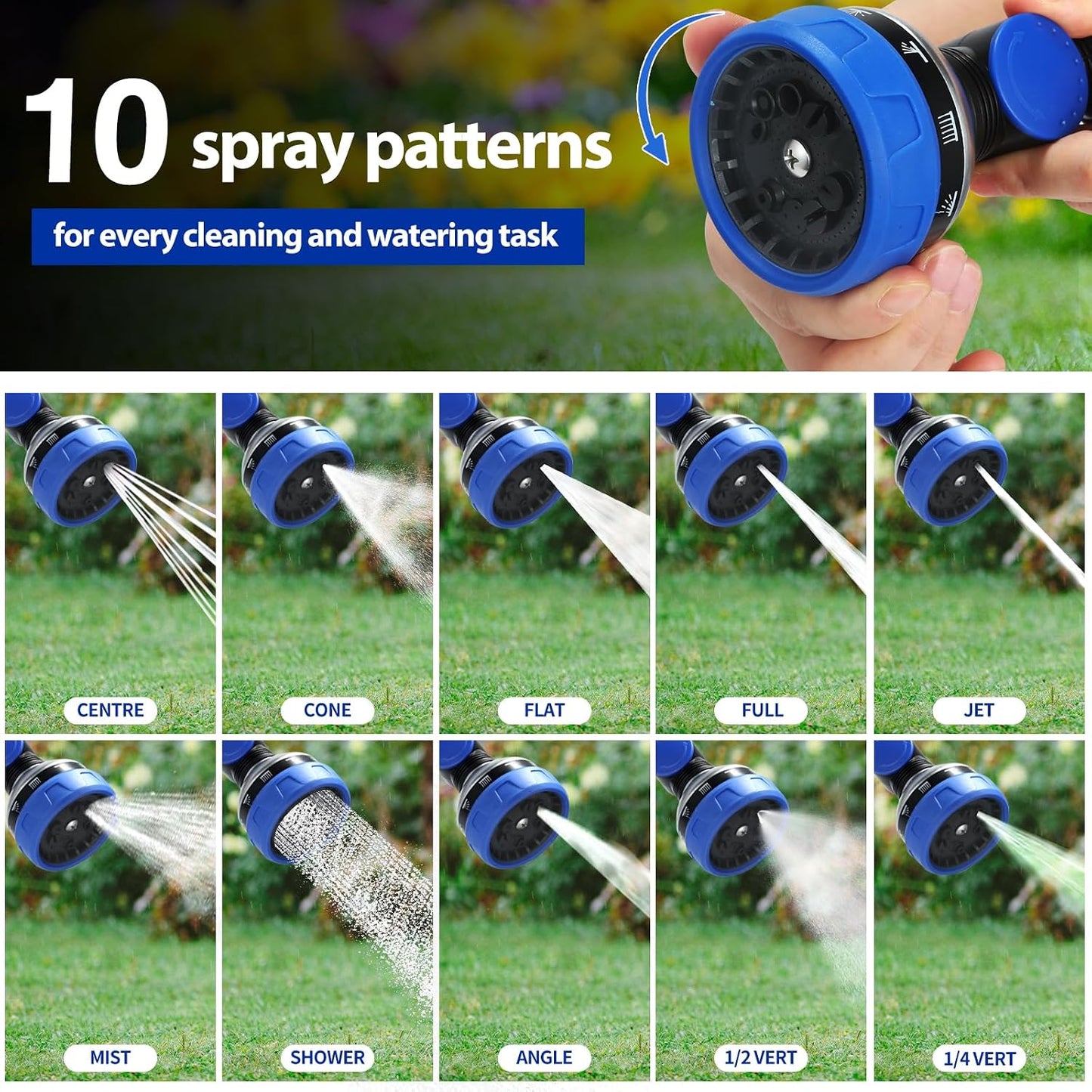 Watering Wand for Garden Hose, 24 Inch, Heavy Duty, 10 Spray Patterns, Thumb Control Hose Nozzle with 180° Pivoting Head, Ideal for Hanging Baskets, Plants and Shrubs