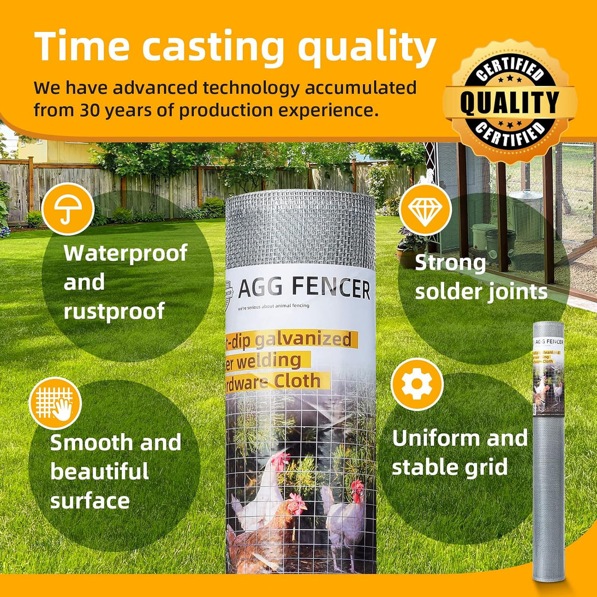 AggFencer 16in x 10ft Hardware Cloth 1/8 inch 27Ga Chicken Coop Wire Fence