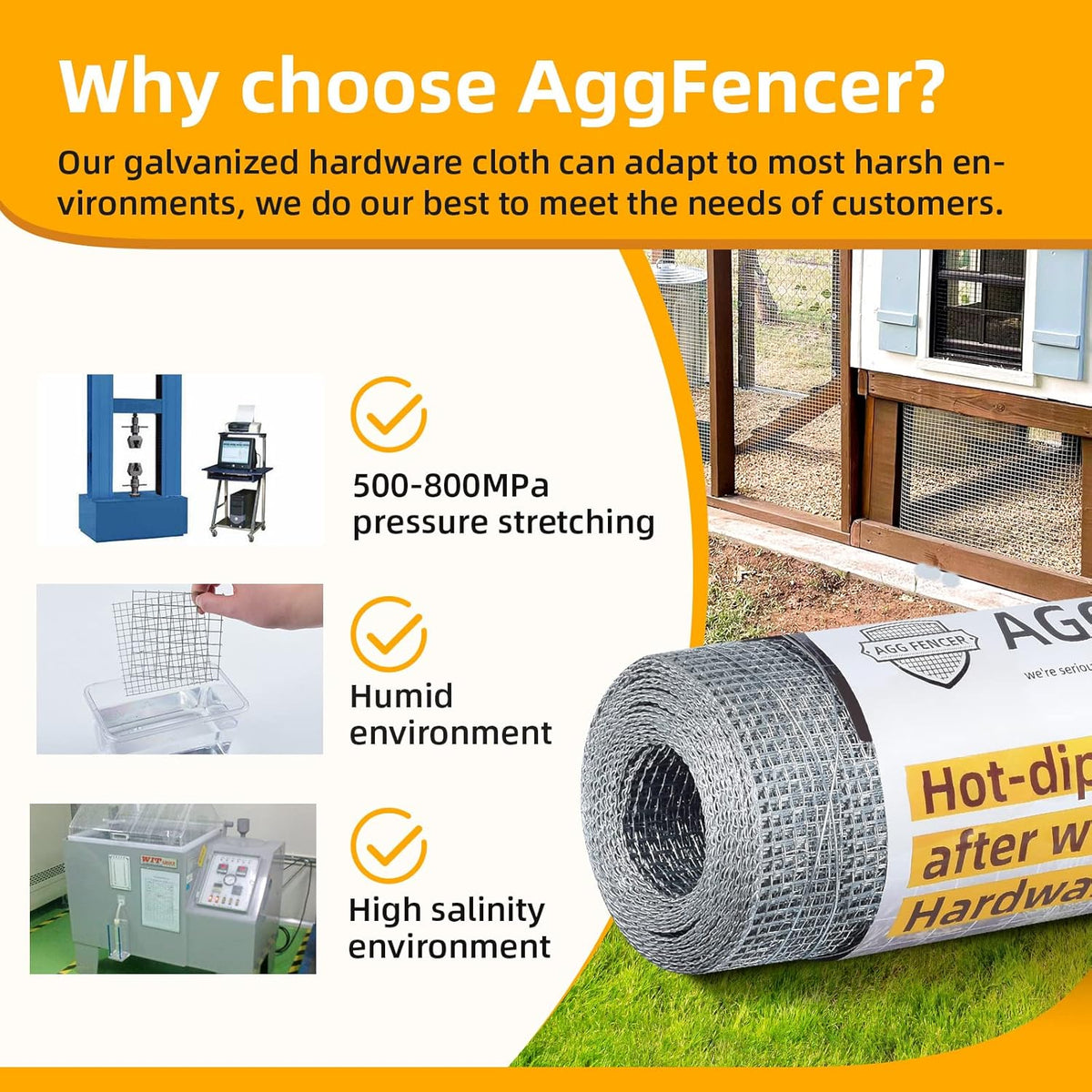 AggFencer 16in x 10ft Hardware Cloth 1/8 inch 27Ga Chicken Coop Wire Fence