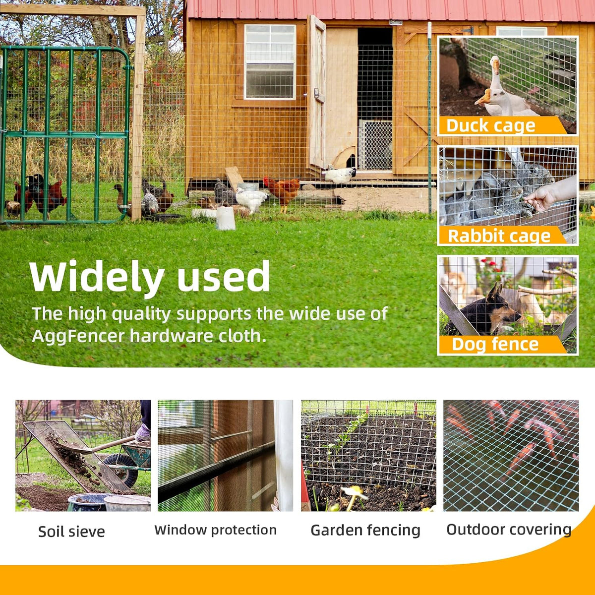 AggFencer 16in x 10ft Hardware Cloth 1/8 inch 27Ga Chicken Coop Wire Fence