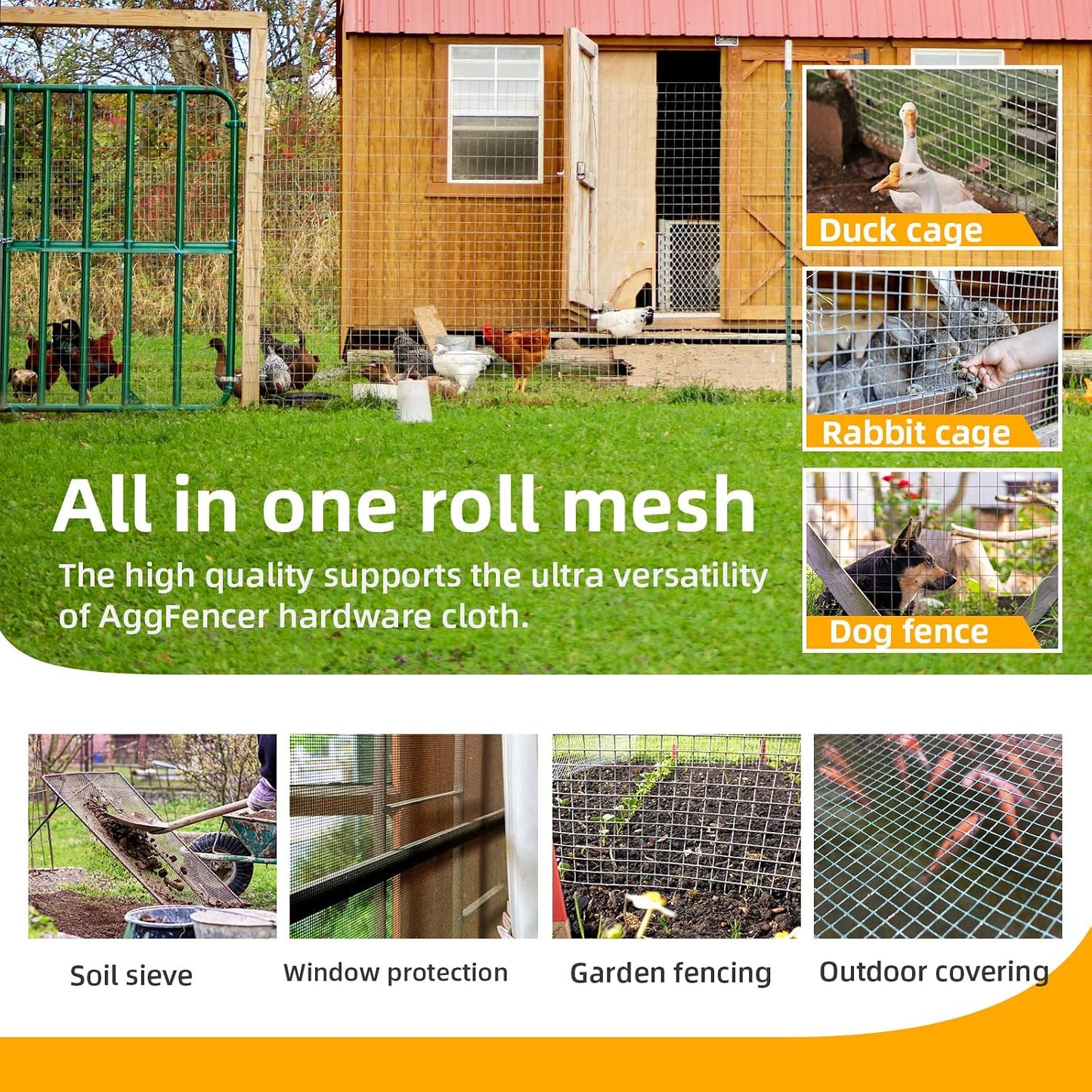 AggFencer 16in x 10ft Hardware Cloth 1/8 inch 27Ga Chicken Coop Wire Fence