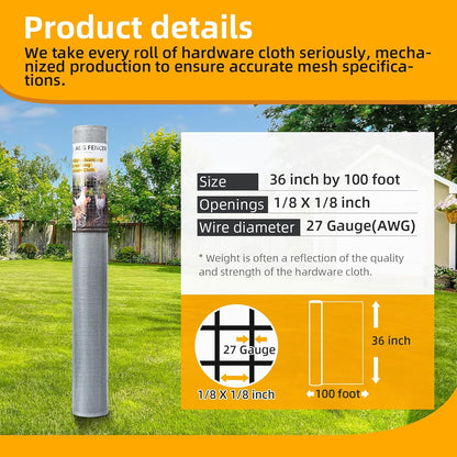 AggFencer 16in x 10ft Hardware Cloth 1/8 inch 27Ga Chicken Coop Wire Fence
