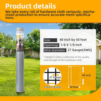 AggFencer 16in x 10ft Hardware Cloth 1/8 inch 27Ga Chicken Coop Wire Fence