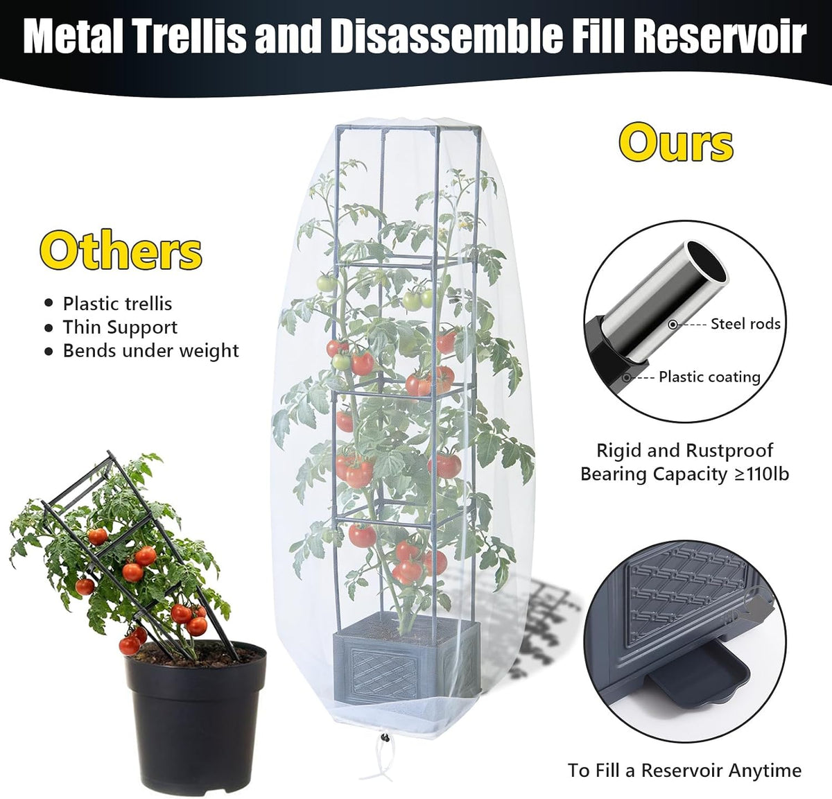 Tomato Planter with Trellis for Patio Deck, 55" Strawberry Tomato Plant Pot