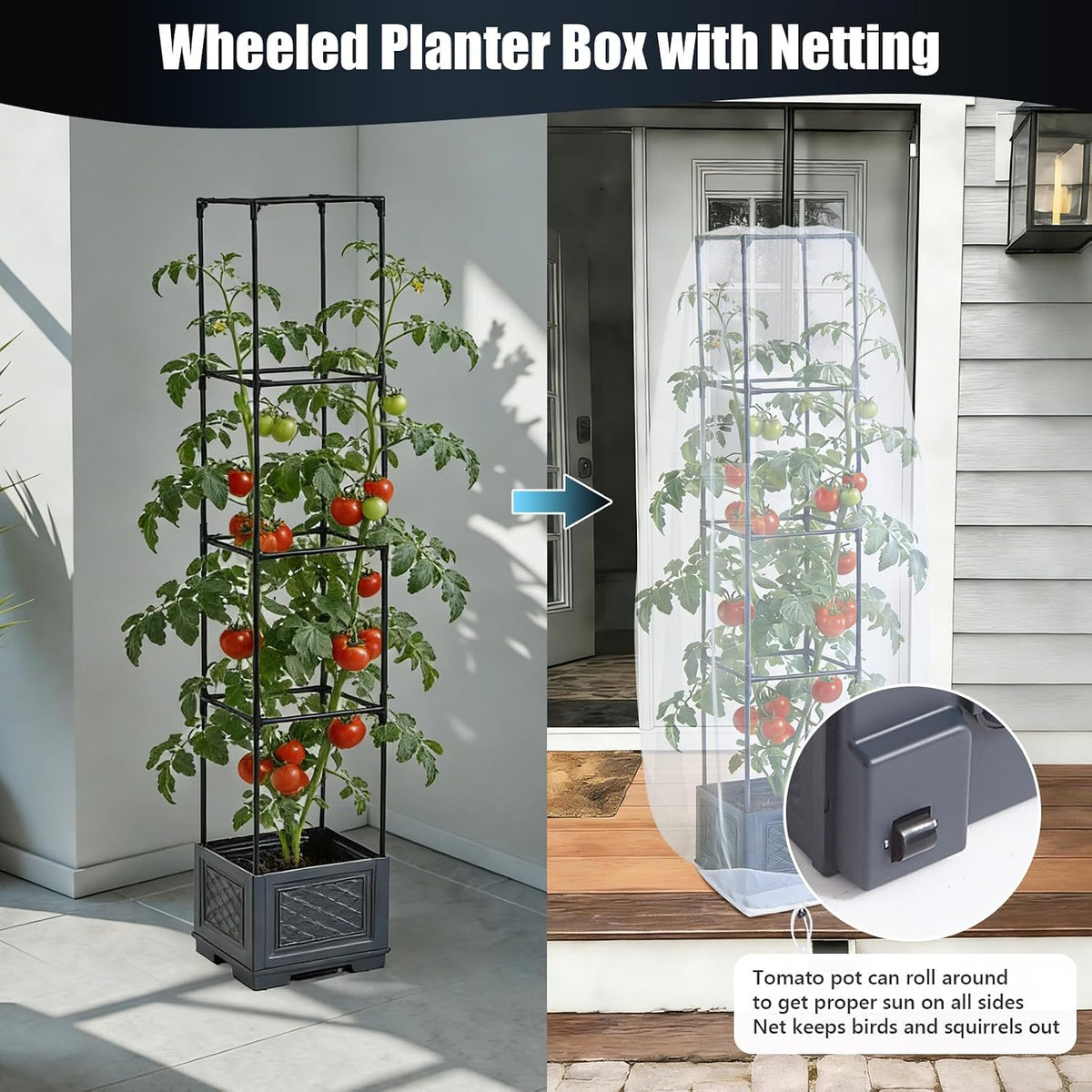 Tomato Planter with Trellis for Patio Deck, 55" Strawberry Tomato Plant Pot