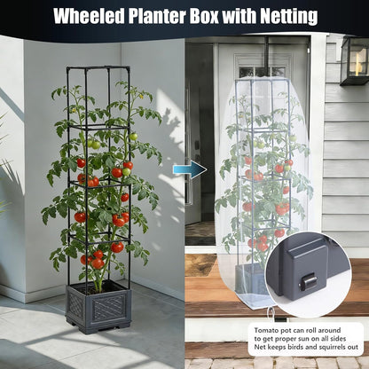 Tomato Planter with Trellis for Patio Deck, 55" Strawberry Tomato Plant Pot