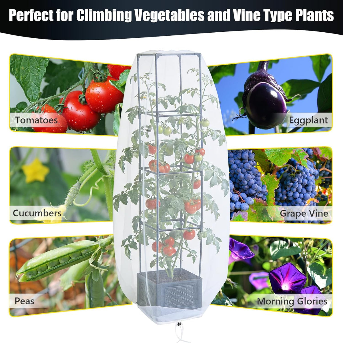 Tomato Planter with Trellis for Patio Deck, 55" Strawberry Tomato Plant Pot