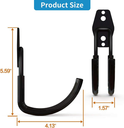 Garage Storage Utility Hooks，Garage Garden Tool Organizer，Steel Wall Mount Hooks, Large Garden U Hooks （2 Pack） (Type-2-Black)