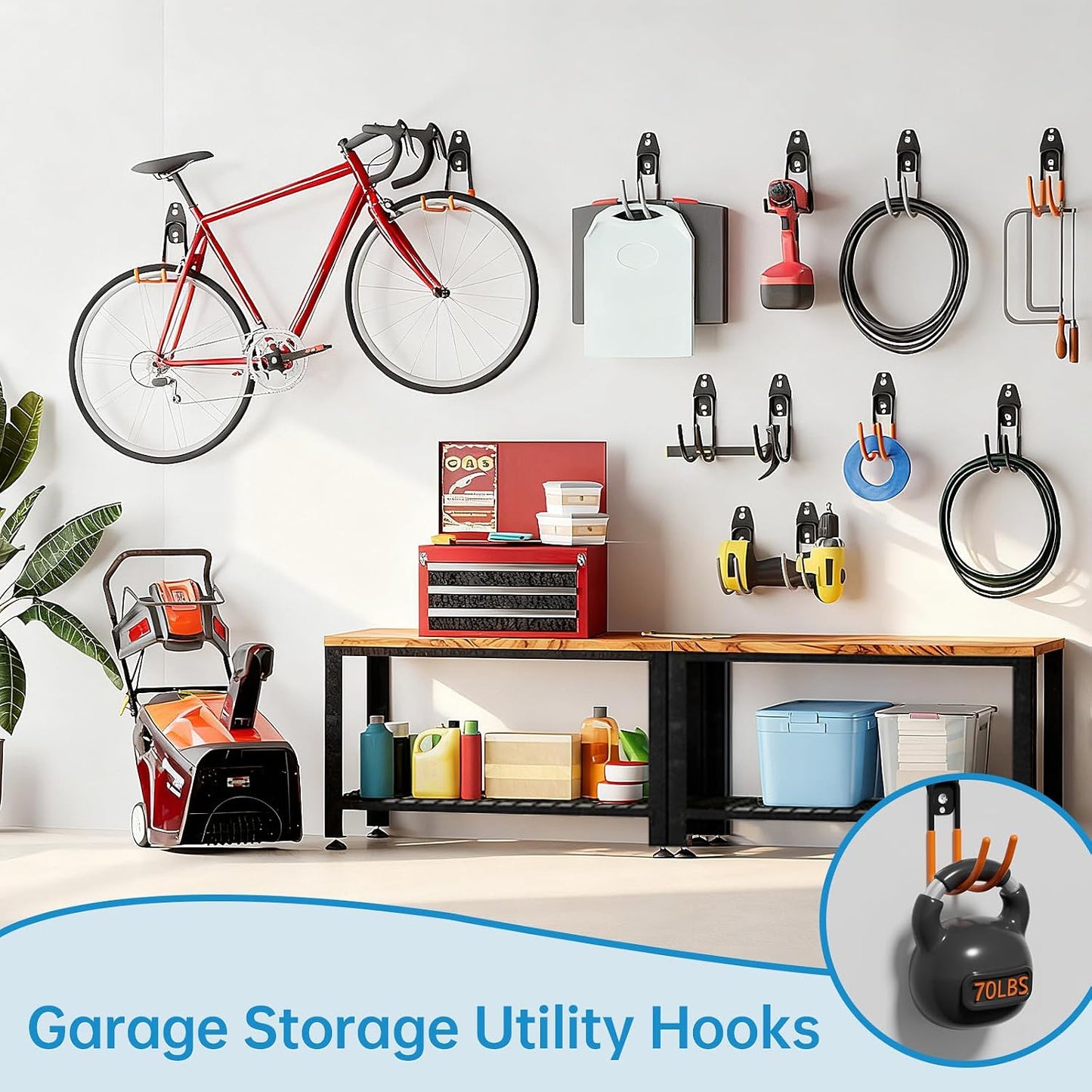 Garage Storage Utility Hooks，Garage Garden Tool Organizer，Steel Wall Mount Hooks, Large Garden U Hooks （2 Pack） (Type-2-Black)