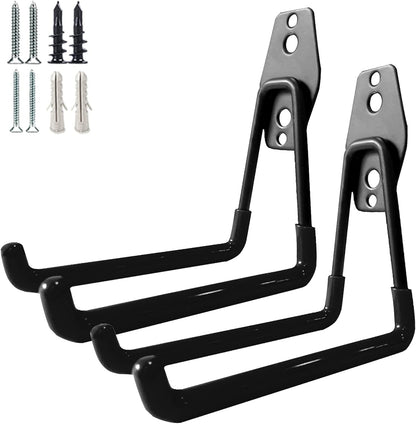 Garage Storage Utility Hooks，Garage Garden Tool Organizer，Steel Wall Mount Hooks, Large Garden U Hooks （2 Pack） (Type-2-Black)