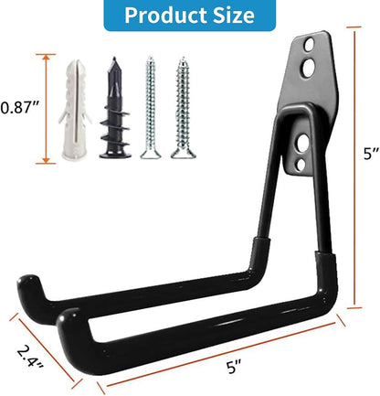Garage Storage Utility Hooks，Garage Garden Tool Organizer，Steel Wall Mount Hooks, Large Garden U Hooks （2 Pack） (Type-2-Black)