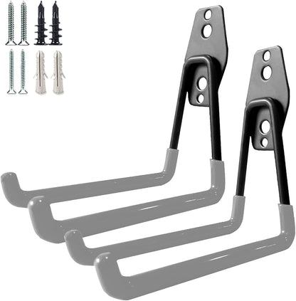 Garage Storage Utility Hooks，Garage Garden Tool Organizer，Steel Wall Mount Hooks, Large Garden U Hooks （2 Pack） (Type-2-Black)