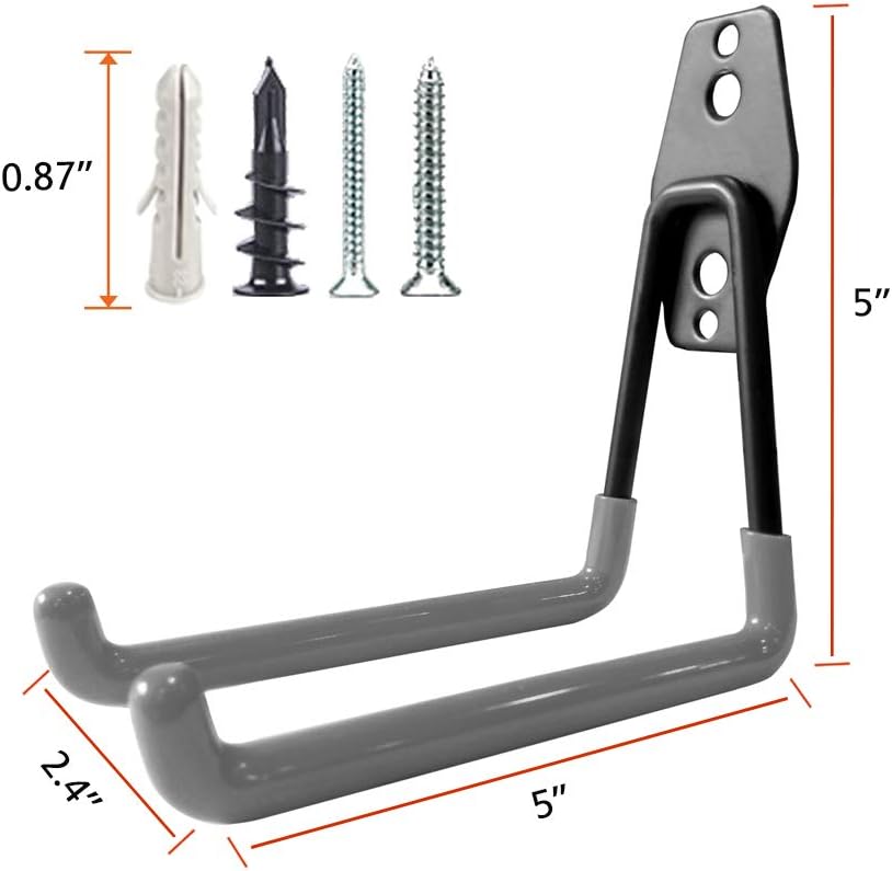 Garage Storage Utility Hooks，Garage Garden Tool Organizer，Steel Wall Mount Hooks, Large Garden U Hooks （2 Pack） (Type-2-Black)
