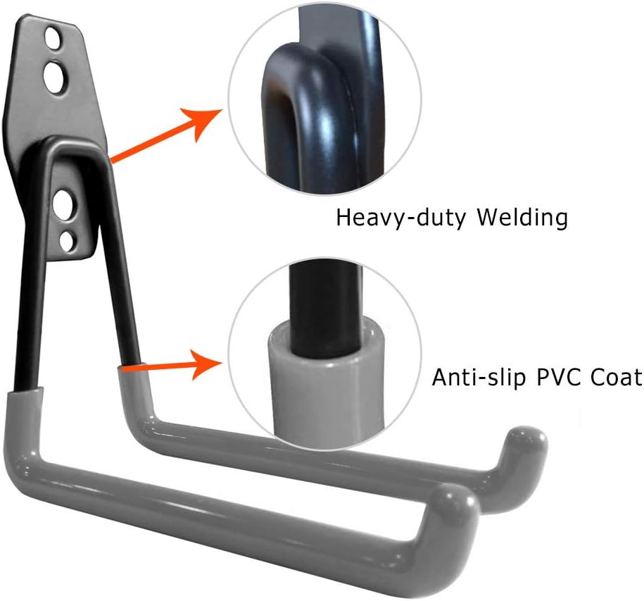 Garage Storage Utility Hooks，Garage Garden Tool Organizer，Steel Wall Mount Hooks, Large Garden U Hooks （2 Pack） (Type-2-Black)