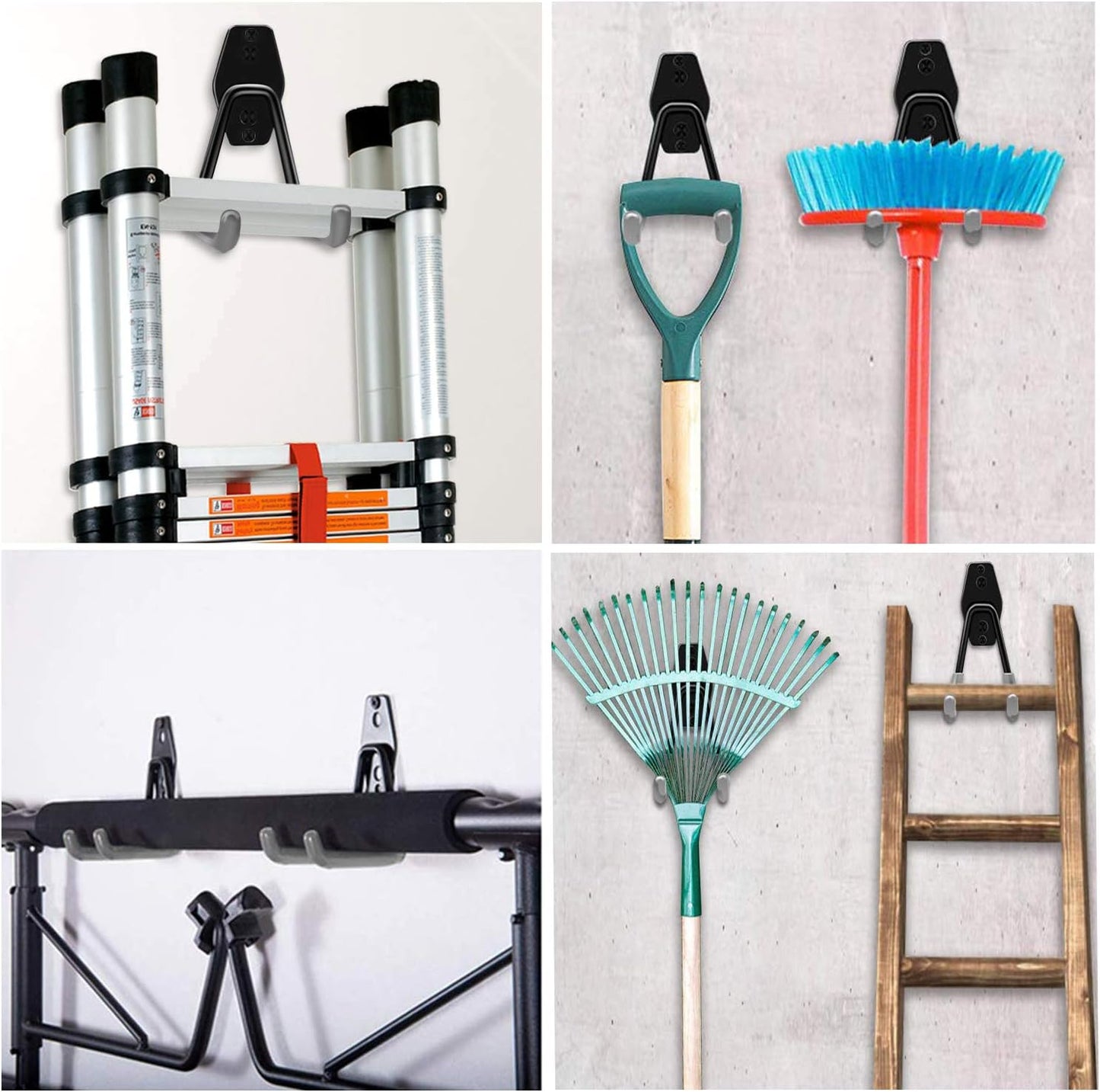 Garage Storage Utility Hooks，Garage Garden Tool Organizer，Steel Wall Mount Hooks, Large Garden U Hooks （2 Pack） (Type-2-Black)
