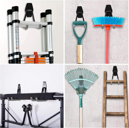 Garage Storage Utility Hooks，Garage Garden Tool Organizer，Steel Wall Mount Hooks, Large Garden U Hooks （2 Pack） (Type-2-Black)