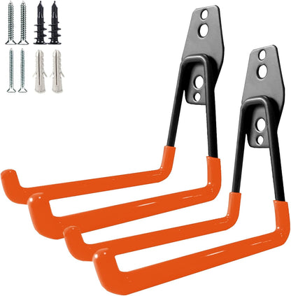 Garage Storage Utility Hooks，Garage Garden Tool Organizer，Steel Wall Mount Hooks, Large Garden U Hooks （2 Pack） (Type-2-Black)