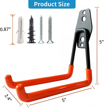 Garage Storage Utility Hooks，Garage Garden Tool Organizer，Steel Wall Mount Hooks, Large Garden U Hooks （2 Pack） (Type-2-Black)