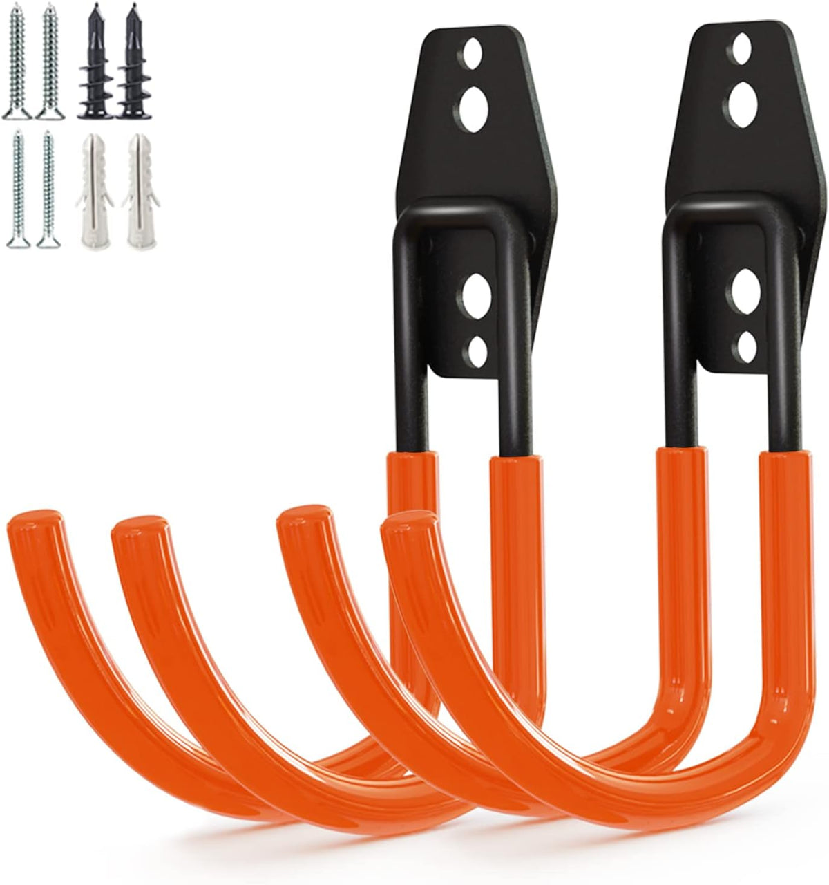 Garage Storage Utility Hooks，Garage Garden Tool Organizer，Steel Wall Mount Hooks, Large Garden U Hooks （2 Pack） (Type-2-Black)