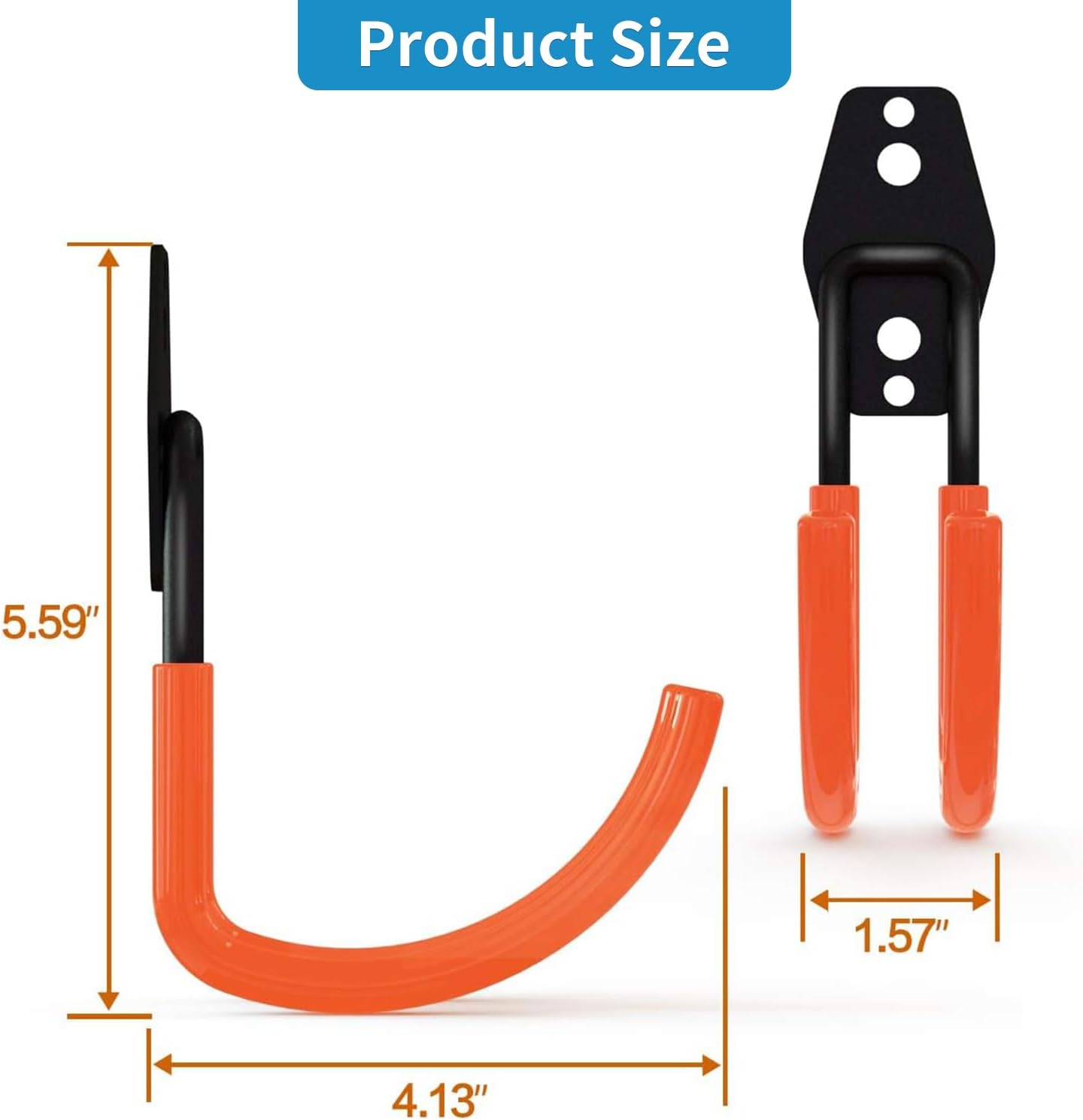Garage Storage Utility Hooks，Garage Garden Tool Organizer，Steel Wall Mount Hooks, Large Garden U Hooks （2 Pack） (Type-2-Black)