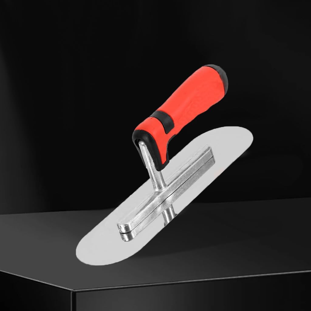 Concrete Tools Stainless Steel Pool Trowel, 10" x 3" Masonry Hand Tool with Soft Grip Handle, Lightweight, Plastering Trowel for Drywall Plastering Construction, Round End (Small:10"L x 3"W)