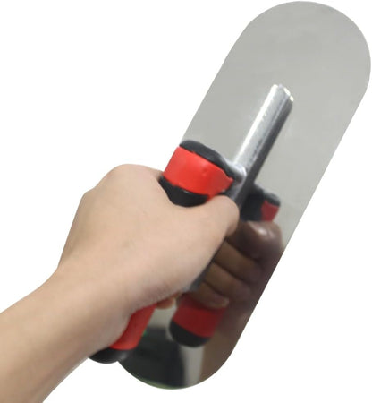Concrete Tools Stainless Steel Pool Trowel, 10" x 3" Masonry Hand Tool with Soft Grip Handle, Lightweight, Plastering Trowel for Drywall Plastering Construction, Round End (Small:10"L x 3"W)