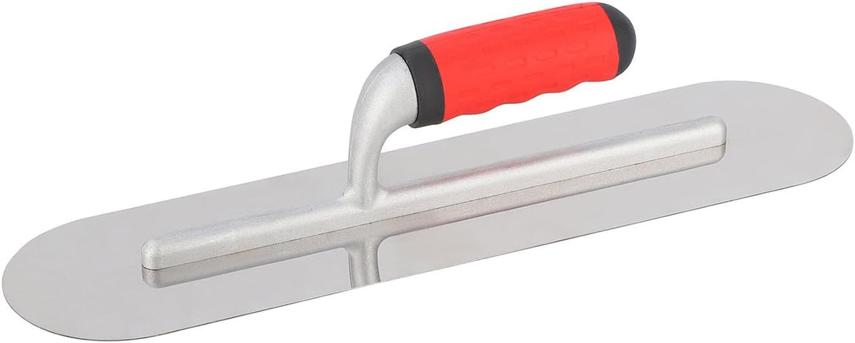 Concrete Tools Stainless Steel Pool Trowel, 10" x 3" Masonry Hand Tool with Soft Grip Handle, Lightweight, Plastering Trowel for Drywall Plastering Construction, Round End (Small:10"L x 3"W)