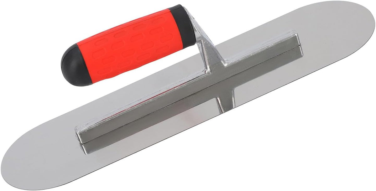 Concrete Tools Stainless Steel Pool Trowel, 10" x 3" Masonry Hand Tool with Soft Grip Handle, Lightweight, Plastering Trowel for Drywall Plastering Construction, Round End (Small:10"L x 3"W)