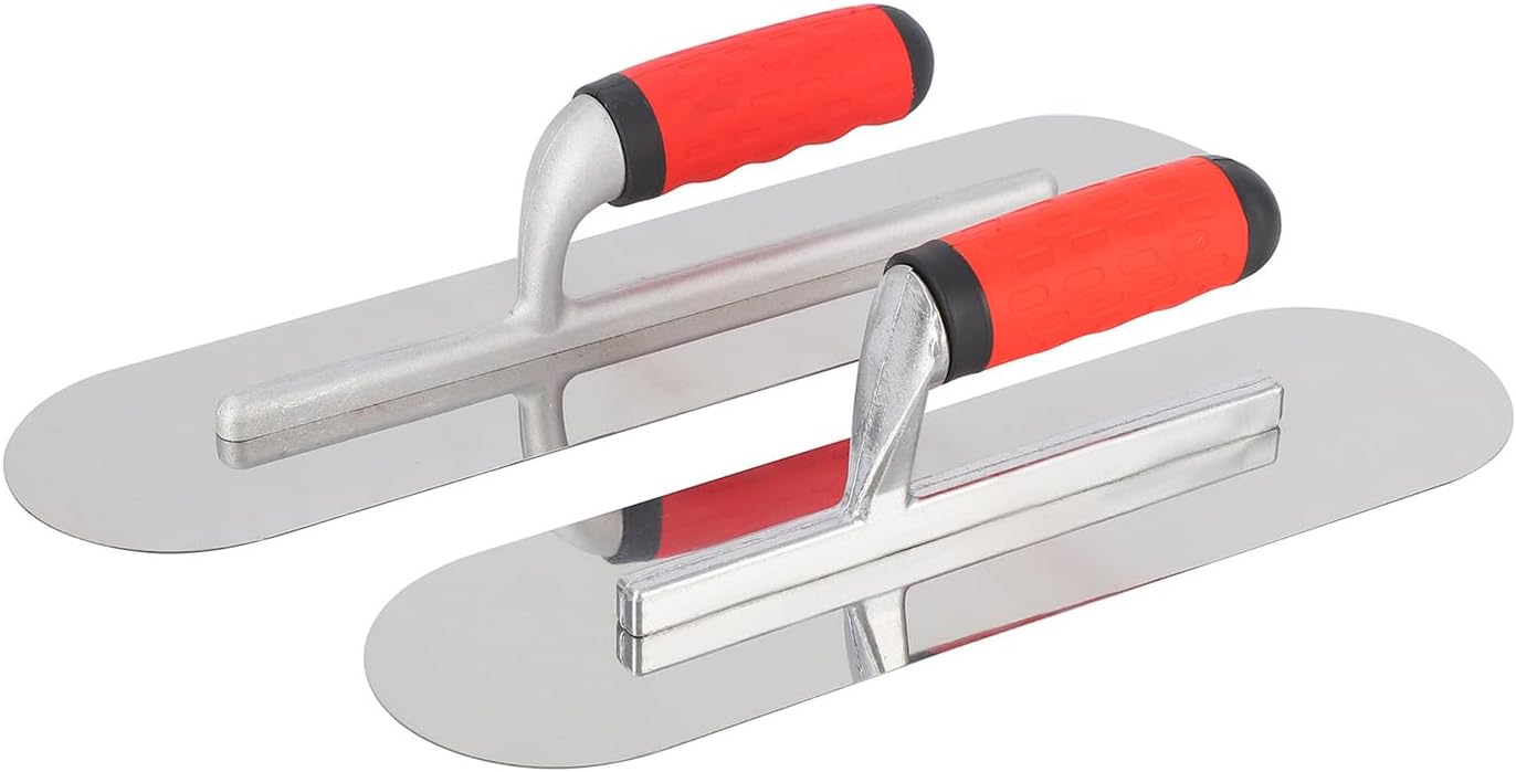 Concrete Tools Stainless Steel Pool Trowel, 10" x 3" Masonry Hand Tool with Soft Grip Handle, Lightweight, Plastering Trowel for Drywall Plastering Construction, Round End (Small:10"L x 3"W)