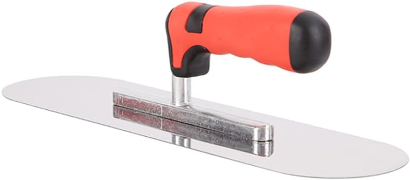 Concrete Tools Stainless Steel Pool Trowel, 10" x 3" Masonry Hand Tool with Soft Grip Handle, Lightweight, Plastering Trowel for Drywall Plastering Construction, Round End (Small:10"L x 3"W)