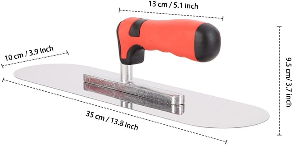 Concrete Tools Stainless Steel Pool Trowel, 10" x 3" Masonry Hand Tool with Soft Grip Handle, Lightweight, Plastering Trowel for Drywall Plastering Construction, Round End (Small:10"L x 3"W)